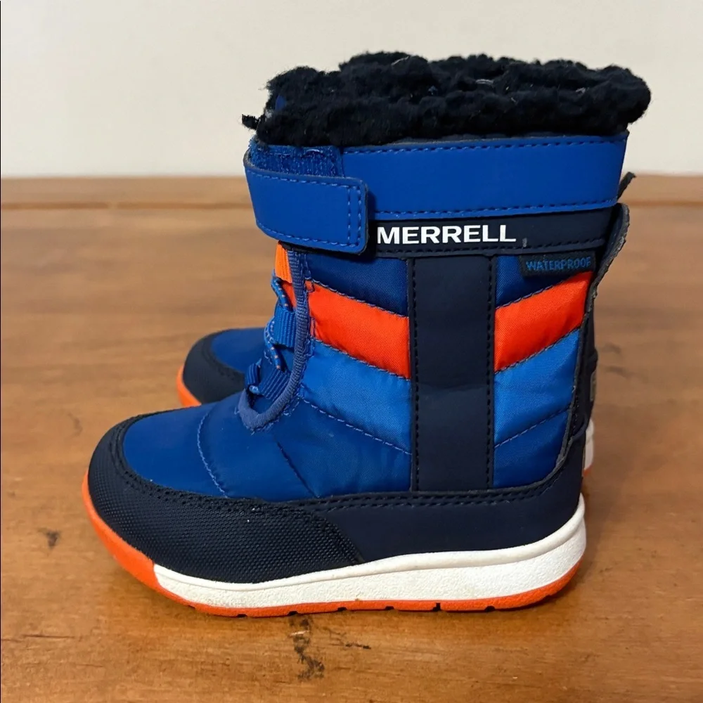 Merrell Alpine Puffer Snow Boot, Blue/Orange, 6 Unisex Little Kid